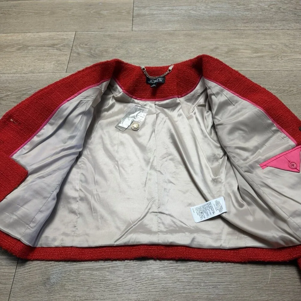 J. Crew V-Neck Lady Jacket in Maritime Tweed Festival Red NWT Size 0 BV211 - Picture 7 of 14